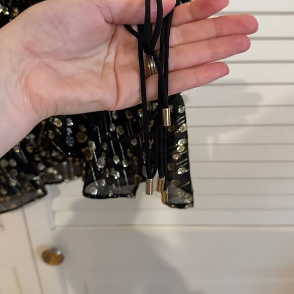 10 Crosby Derek Lam Black and Gold Polka Dot Asymmetrical Ruffle Mini Skirt - Picture 3 of 7